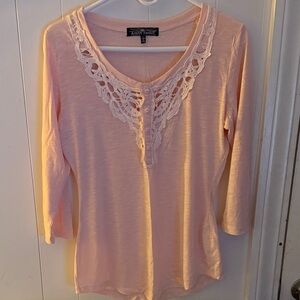 Almost Famous Pink Lace Trim Shirt